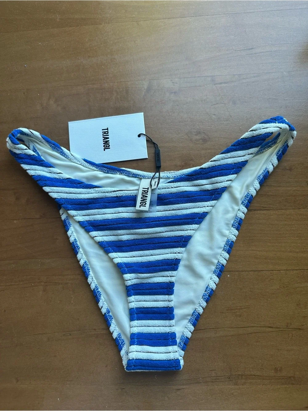Triangl Swimwear Blue & White Striped Ribbed Bikini Top